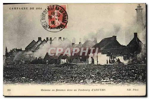 Ansichtskarte AK Militaria Maisons en flammes dans un Faubourg d'Anvers