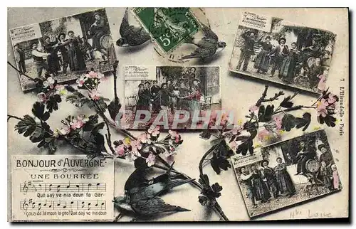 Cartes postales Folklore Bonjour d'Auvergne une bourree