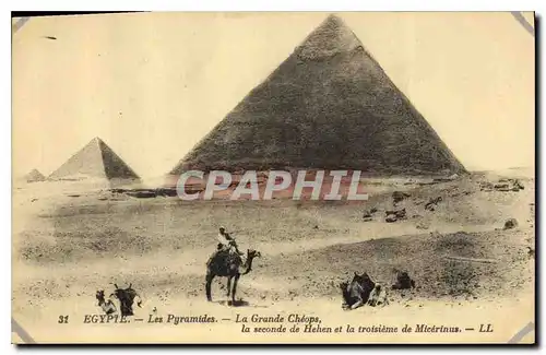 Cartes postales Egypte Egypt EGYPTE. - Les Pyramides.-La Grande Cheops la seconde de Hehen et la troisi�me de Mi