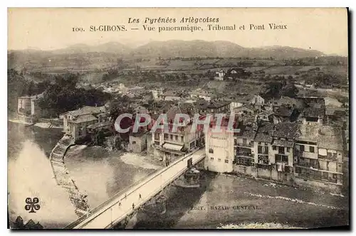 Cartes postales Les Pyr�n�es Ari�geoises.St.GIRONS.-Vue panoramique Tribunal et Pont Vieux