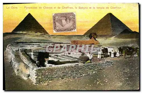 Ansichtskarte AK Egypte Egypt Le Caire - Pyramides de Ch�ops et de Cheffren  le Sphynx et le temple de Cheffren