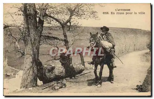 Cartes postales Folklore L'AUVERGNE. En route pour la ville Cheval