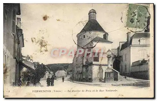 Cartes postales VERMENTON La justice de Paix et la Rue Nationale