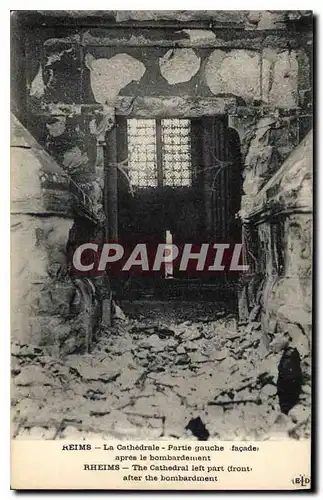 Cartes postales Militaria Reims La Cathedrale Partie gauche fa�ade apres le bombardement