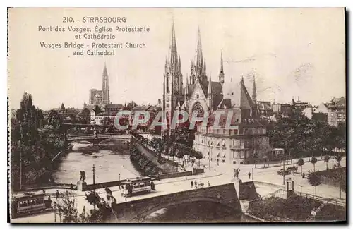 Ansichtskarte AK Strasbourg Pont des Vogues Eglise Protestante et Cathedrale Tramway