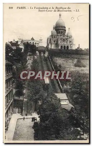 Cartes postales Paris Le Funiculaire et la Basilique du Sacre Coeur de Montmartre