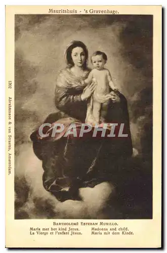 Cartes postales Mauritshuis S Gravenhage Bartholome Esteban Murillo Matia met het kind Jezus La Vierge et l'enfa