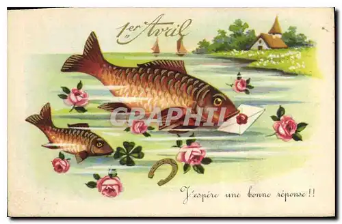 Cartes postales L'Espere une Bonne Reponse 1er Avril poisson