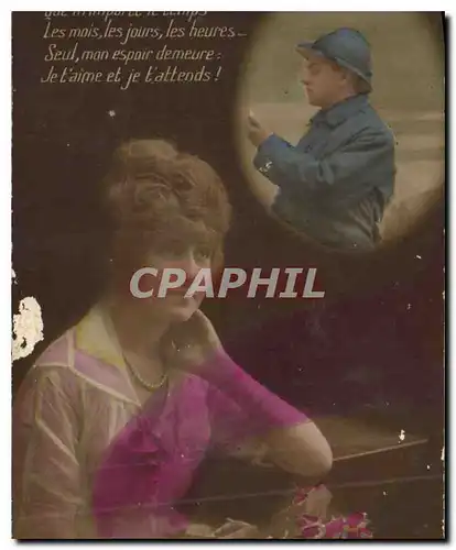 Cartes postales Les mais les jours les heures Seul man espair demeure Je T'aime et je t'attends Femme Militaria