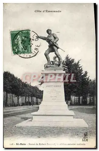 Ansichtskarte AK Cote d'Emeraude Saint Malo Statue de Robert Surcouf le celebre corsaire malouin