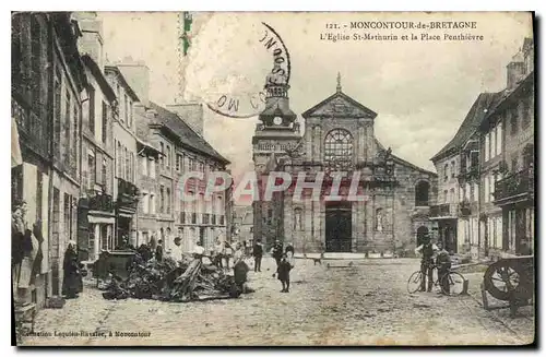 Cartes postales Moncontour de Bretagne L'Eglise St Mathurin et la Place Penthieve