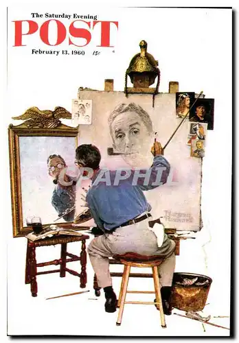 Cartes postales The Saturday Evening Post February 13 1960 Triple Self Portrait by Norman Rockwell