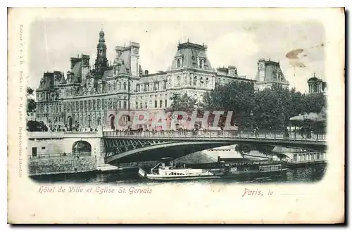 Cartes postales Hotel de Ville et Eglise St Gervais Paris