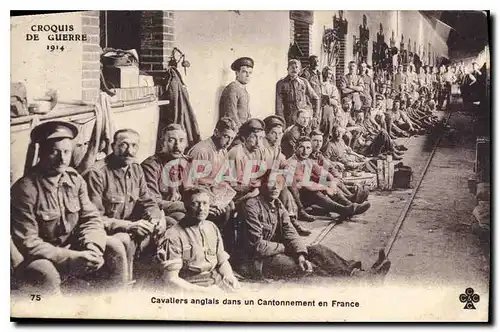 Cartes postales Croquis de Guerre 1914 Cavallers anglais dans un Cantonnement en France
