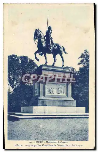 Cartes postales Metz Monument Lafayette offert et naugure par les Chevaliers de Colomb le 20 Act 1920