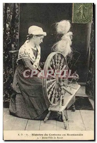 Cartes postales Histoire du Costume en Normandie Jeune Fille au Rouet Folklore