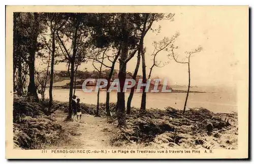 Cartes postales Perros Guirec C du N La Plage de Trestraou vue a travers les Pins