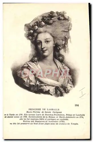 Cartes postales Princesse de Lamballe Marie Therese de Savoie Carignan