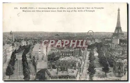 Ansichtskarte AK Paris VIII Avenues Marceau et d'Iena prises du haut de l'Arc de Triomphe Tour Eiffel