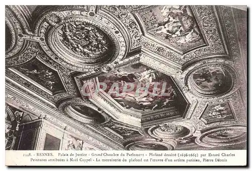 Cartes postales Rennes Palais de Justice Grand Chambre du Parlement Plafond dessine par Errard Charles Peintures