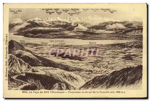 Cartes postales Le Pays de Gex Pittoresque Panorama vu col de la Faucille (alt 1323 m)