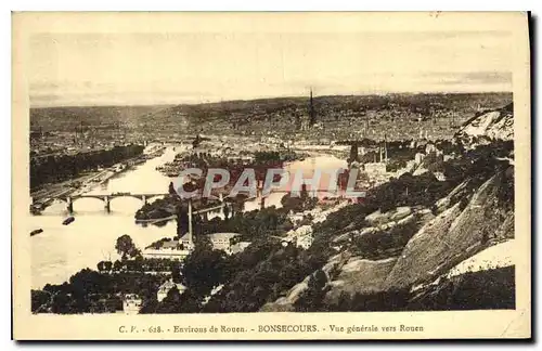 Cartes postales Environs de Rouen Bonsecours Vue generale vers Rouen