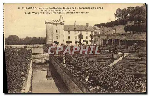 Cartes postales Villandry I et L la chateau facade sud tonnelles de Vignes et jardins d'ornement