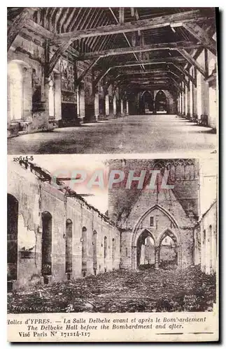 Cartes postales Halles d'Ypres La Salle Delbeke avant et apres le Bombardement