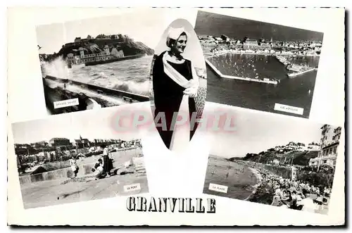 Cartes postales Souvenir de Granville Grande maree le port de peche Vue aerienne La plage