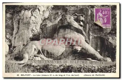 Cartes postales Belfort le Lion Oeuvre de bartholdi