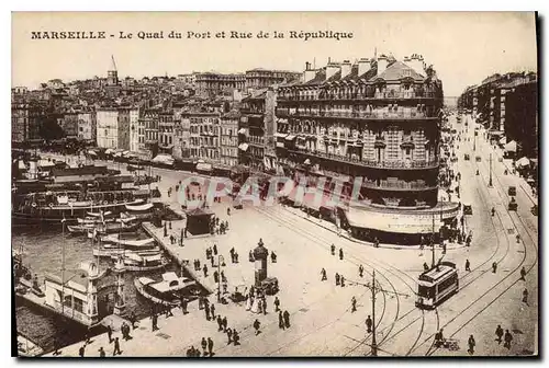 Cartes postales Marseille le Quai du Port et rue de la Republique Tramway