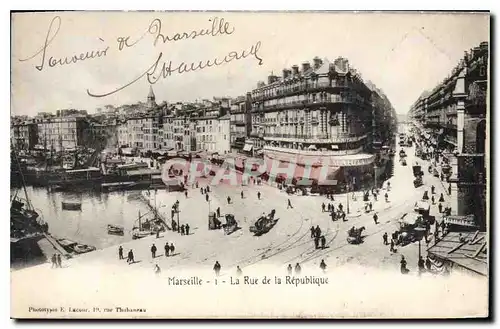 Cartes postales Marseille la rue de la Republique Tramway Bateaux