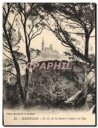 Cartes postales Marseille Notre Dame de la Garde a travers les Pins