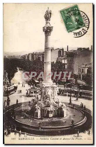 Cartes postales Marseille fontaine Cantini et Avennue du Prado Tramway