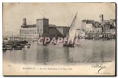 Cartes postales Marseille le Fort Saint Jean et le vieux Port Bateau