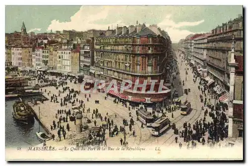 Cartes postales Marseille le Quai du Port et la Rue de la Republique Tramway