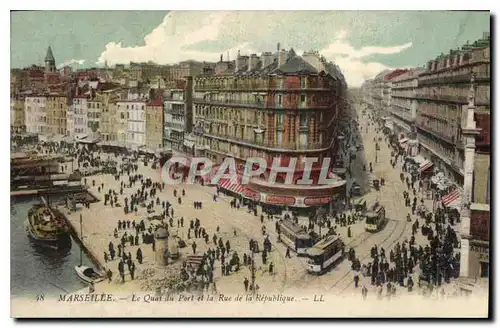 Cartes postales Marseille le Quai du Port et la Rue de la Republique Tramway