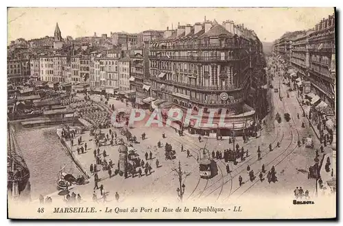 Cartes postales Marseille le Quai du Port et la Rue de la Republique Tramway