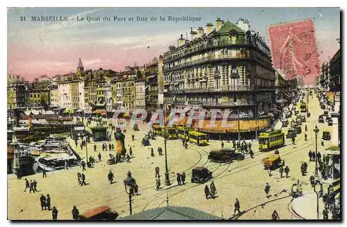 Ansichtskarte AK Marseille le Quai du Port et la Rue de la Republique Tramway