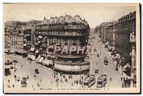 Ansichtskarte AK Marseille le Quai du Port et la Rue de la Republique Tramway