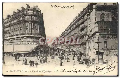 Ansichtskarte AK Marseille la Rue de la Republique Tramway