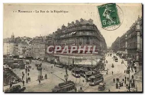 Ansichtskarte AK Marseille la Rue de la Republique Tramway