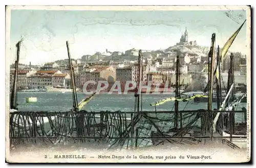 Cartes postales Marseille Notre Dame de la garde vue prise du Vieux Port Bateaux