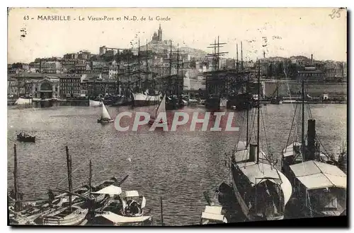 Cartes postales Marseille le Vieux Port et N D de la Garde Bateaux