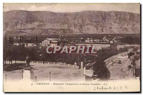 Cartes postales Valence Monument Championnet et Avennue Gambetta