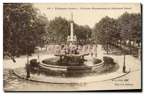 Cartes postales Valence Drome Fontaine Monumentale et Boulevard Bancel