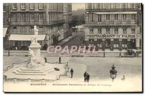 Ansichtskarte AK Bordeaux Monument Gambetta et Allees de Tourny Restaurant de Paris