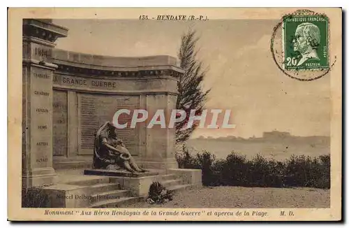 Cartes postales Hendaye Monument Aux Heros Hendayais de la Grande Guerre et apercu de la Plage