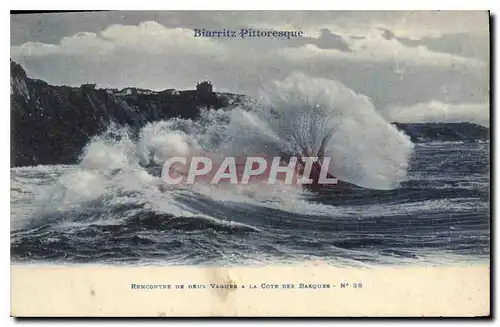 Cartes postales  Biarritz Pittoresque Rencontre de deux Vagues a la Cote Des Basques