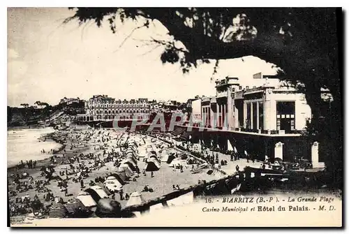 Cartes postales Biarritz La Grande Plage Casino Municipale et Hotel du Palais